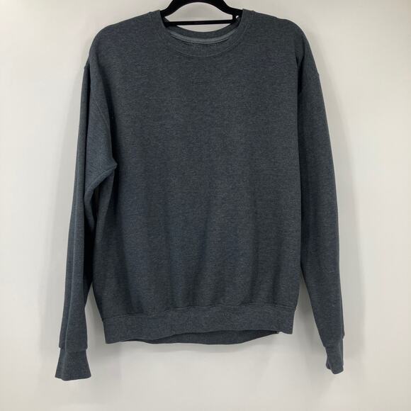 Fruit Of The Loom Dark Gray Solid Long Sleeve Crew Neck Sweatshirt Top Shirt - Picture 1 of 4